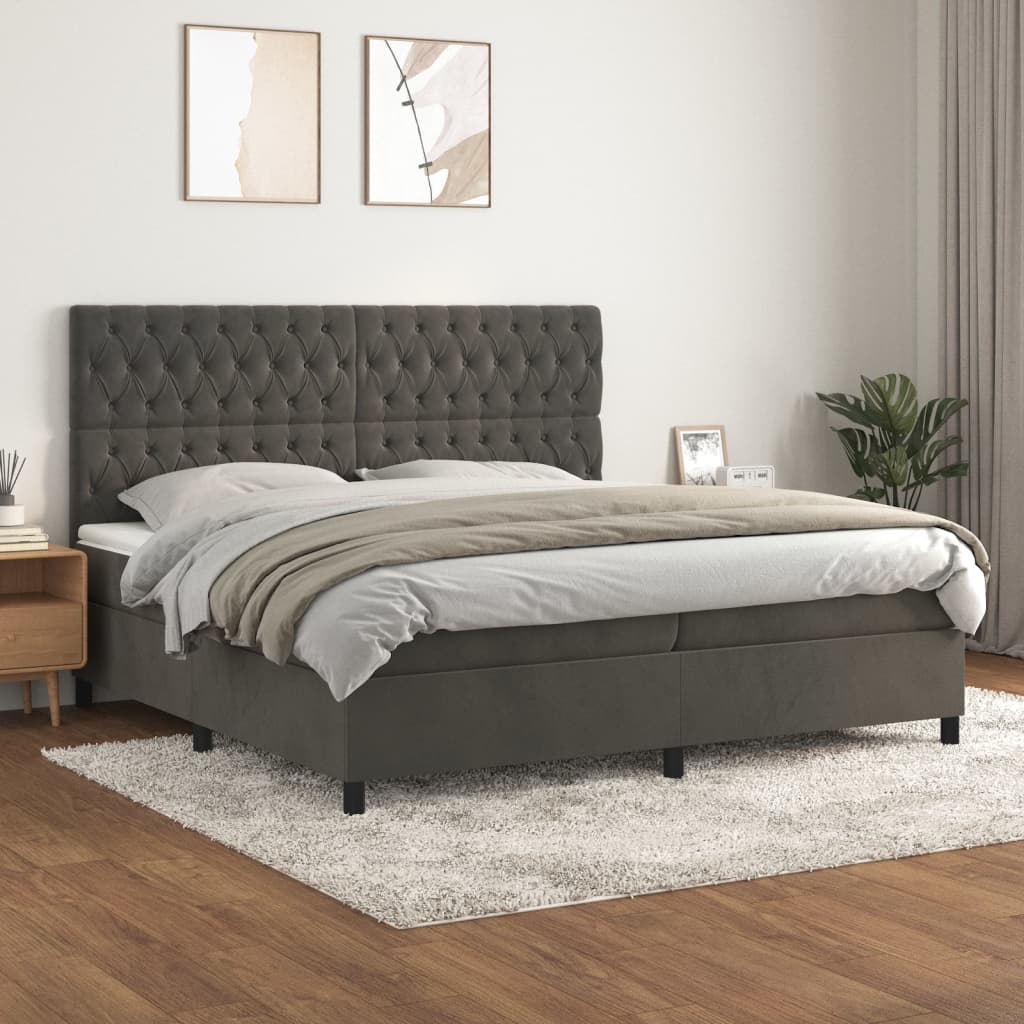 Box Spring Postel S Matrací Samet Tmavě Šedá
