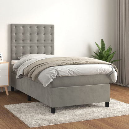 Box Spring Postel S Matrací Samet Světle Šedá