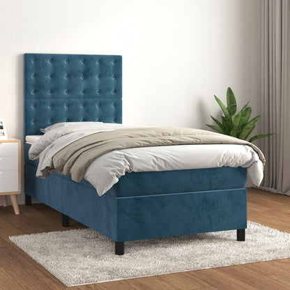 Box Spring Postel S Matrací Tmavě Modrá Samet Tmavě Moddrá