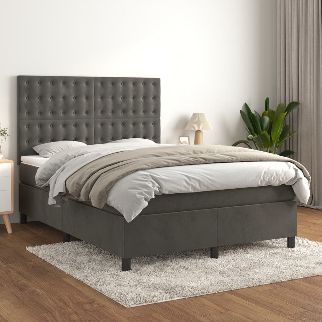 Box Spring Postel S Matrací Samet Tmavě Šedá