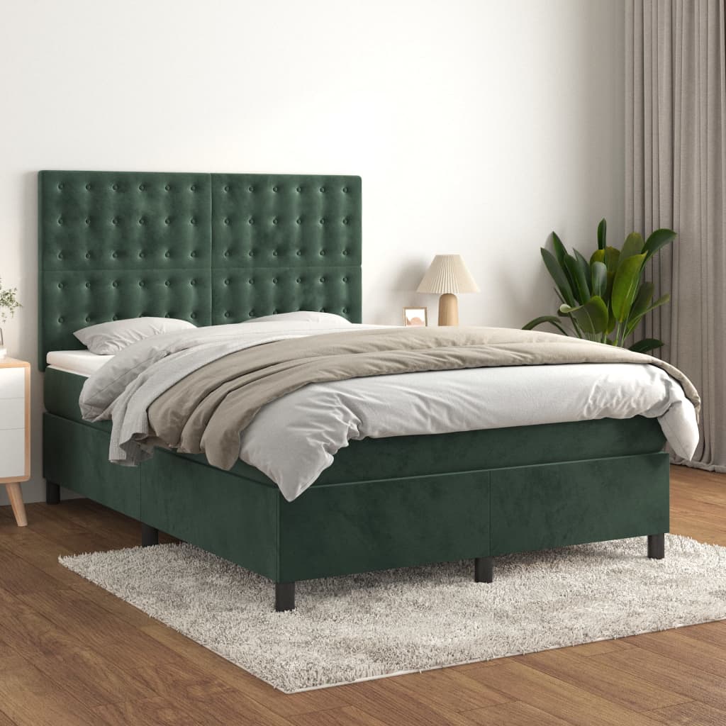 Box Spring Postel S Matrací Samet Tmavě Zelená