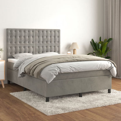 Box Spring Postel S Matrací Samet Světle Šedá