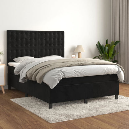Box Spring Postel S Matrací Černá Samet Černá