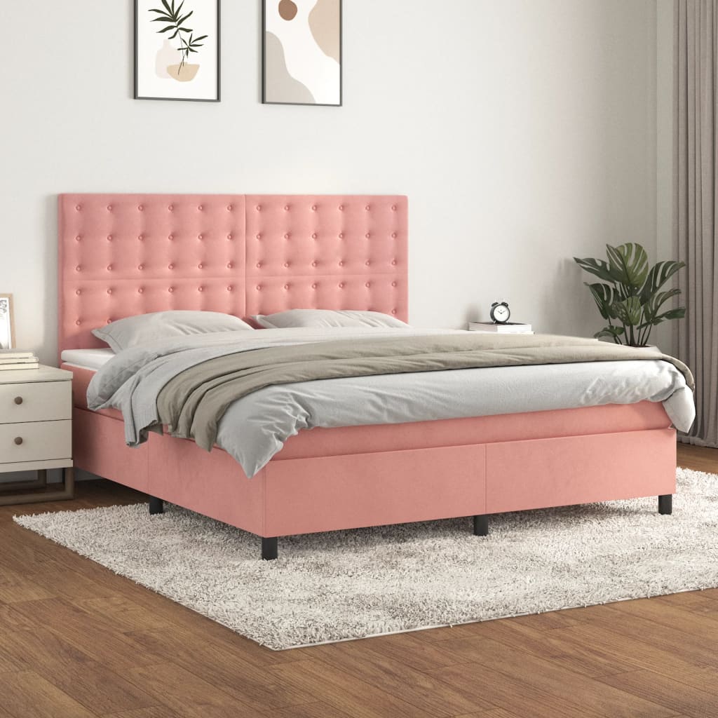Box Spring Postel S Matrací Samet Růžová