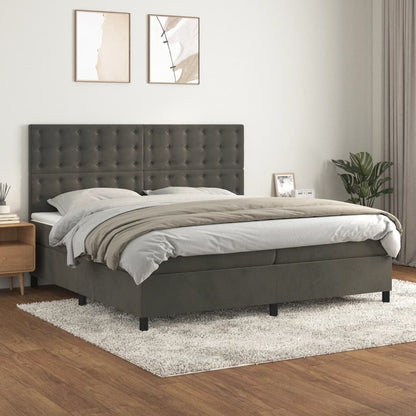 Box Spring Postel S Matrací Samet Tmavě Šedá