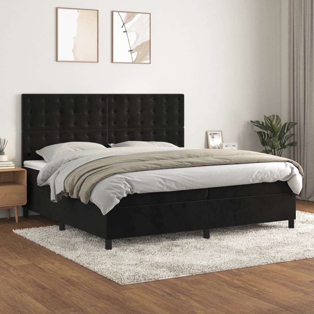 Box Spring Postel S Matrací Černá Samet Černá