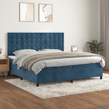 Box Spring Postel S Matrací Tmavě Modrá Samet Tmavě Moddrá