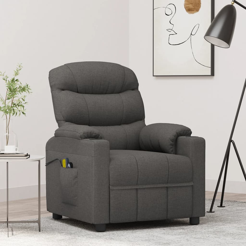 Elektrické Masážní Křeslo Tmavě Šedé Textil