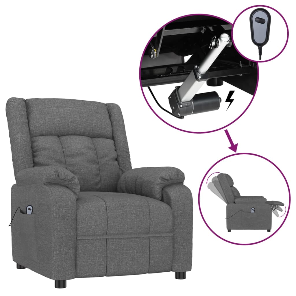 Elektrické Polohovací Křeslo Tmavě Šedé Textil
