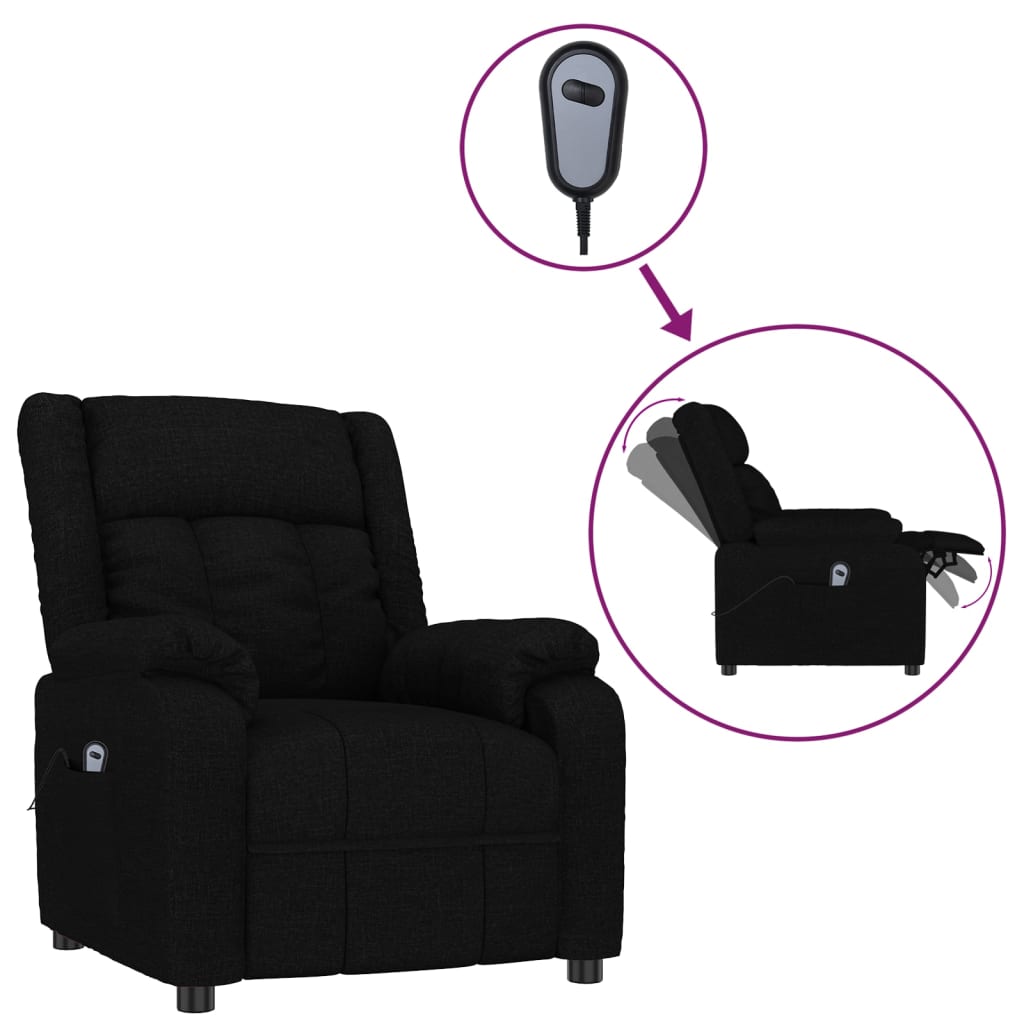 Elektrické Polohovací Křeslo Černé Textil