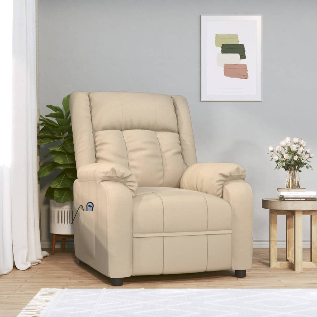 Elektrické Polohovací Křeslo Krémové Textil