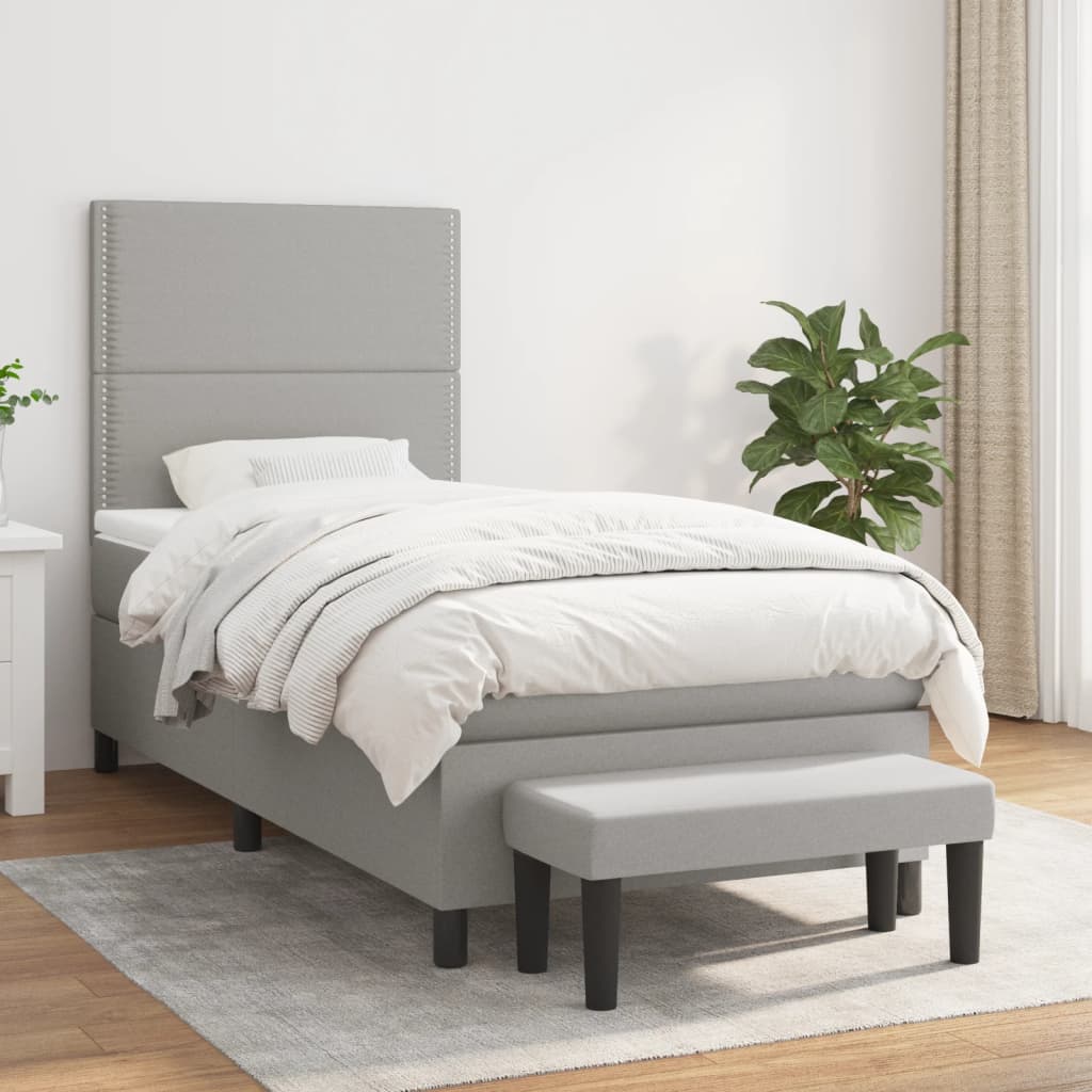 Box Spring Postel S Matrací Textil Světle Šedá