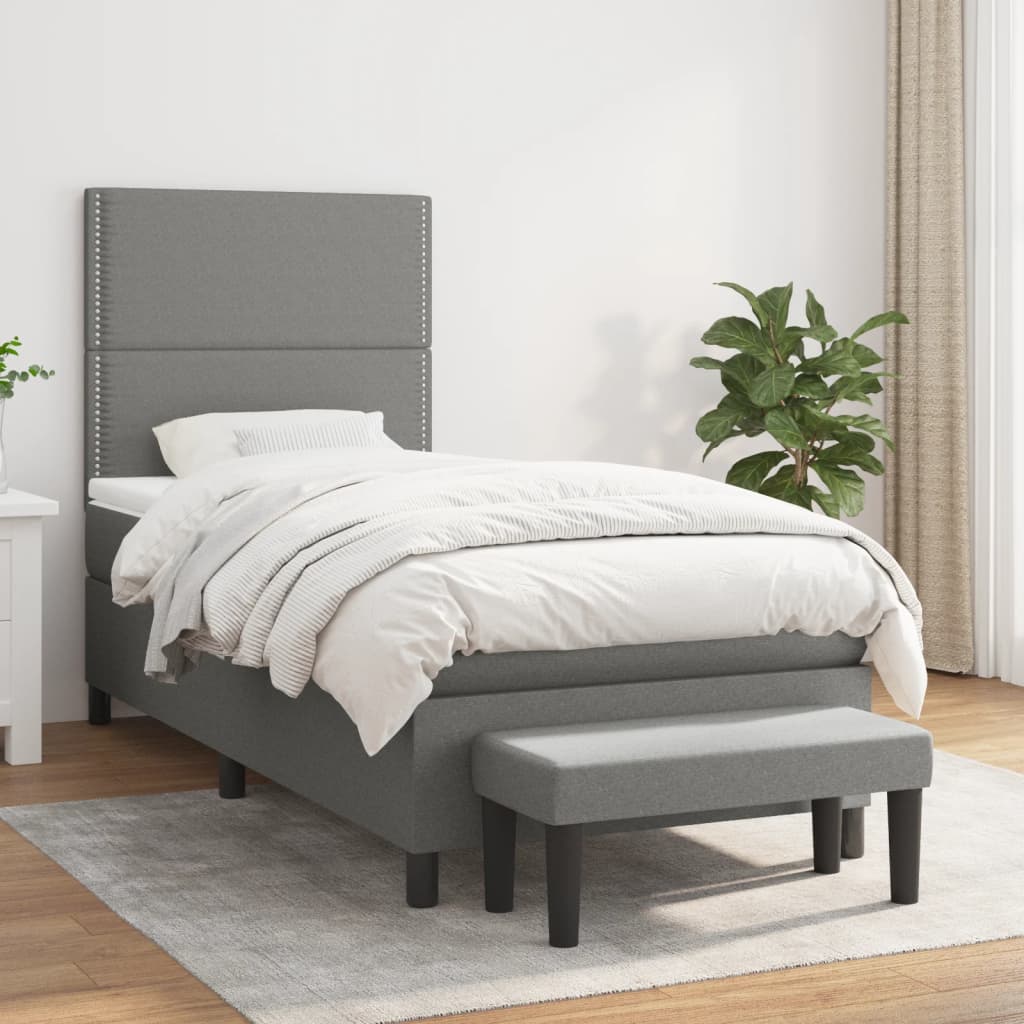 Box Spring Postel S Matrací Textil Tmavě Šedá