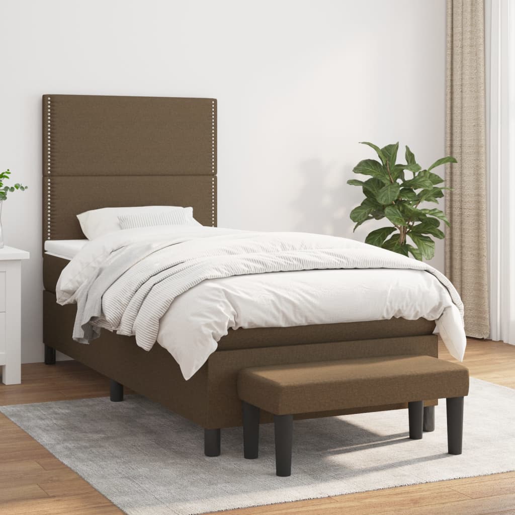 Box Spring Postel S Matrací Tmavě Hnědá 90X190 Cm Textil