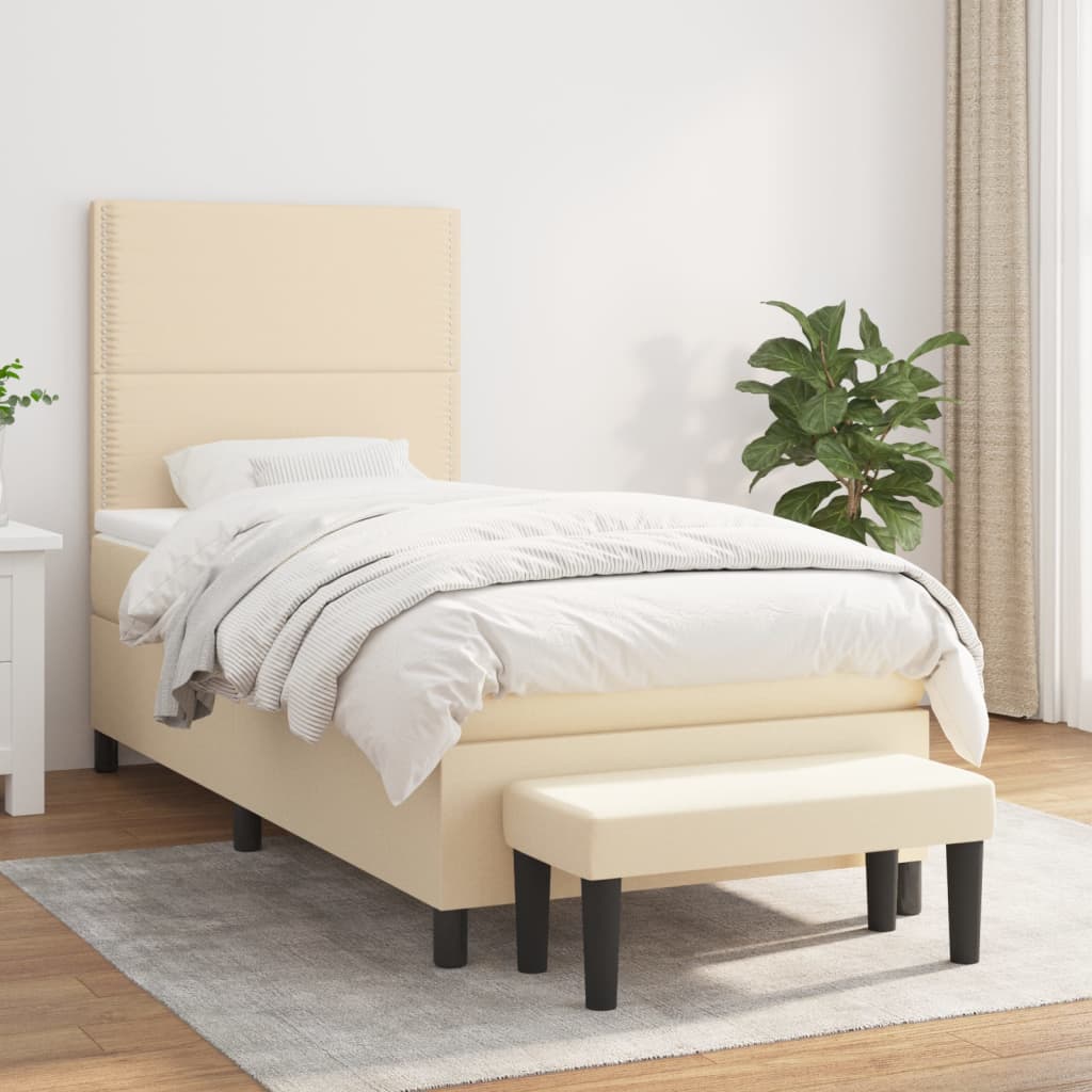 Box Spring Postel S Matrací Textil Krémová