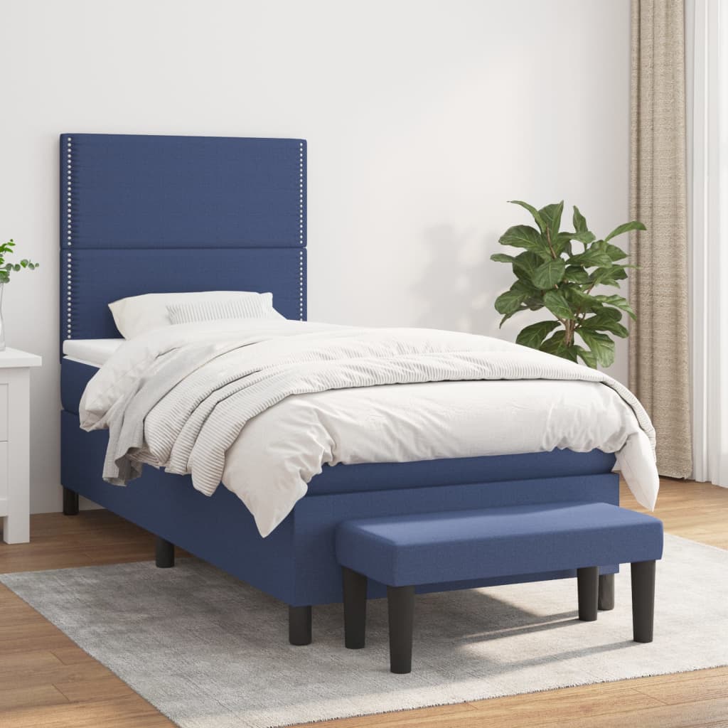 Box Spring Postel S Matrací Modrá 100 X 200 Cm Textil