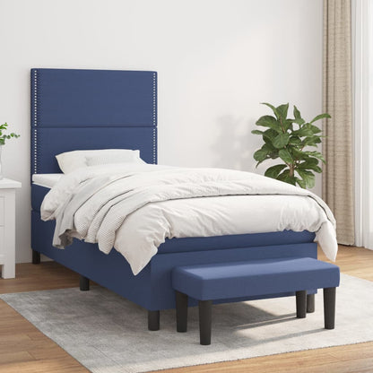 Box Spring Postel S Matrací Modrá 100 X 200 Cm Textil