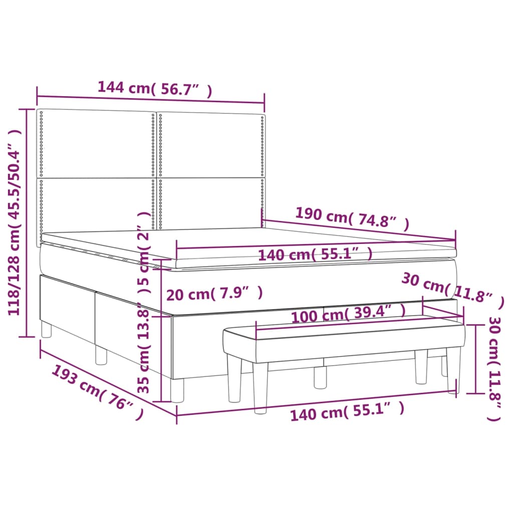 Box Spring Postel S Matrací Tmavě Hnědá 140X190 Cm Textil