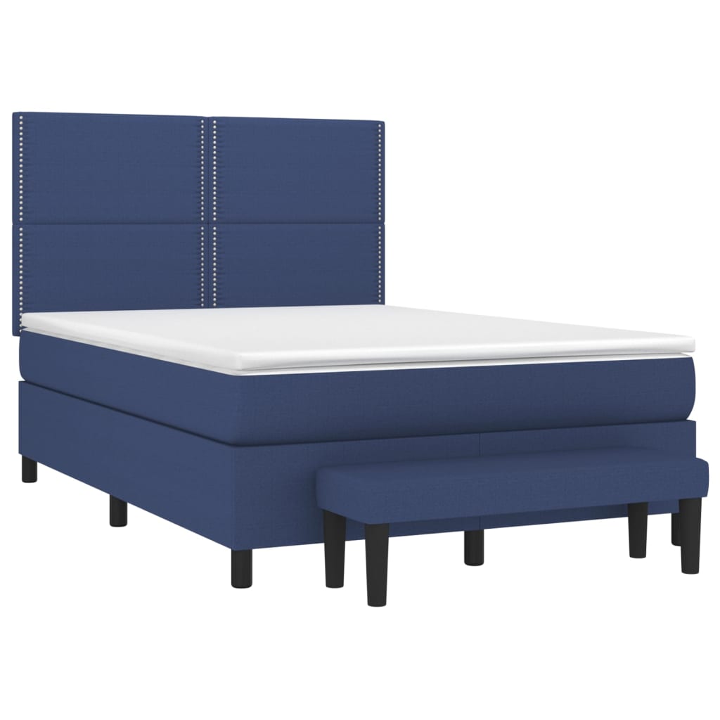 Box Spring Postel S Matrací Modrá 140X200 Cm Textil