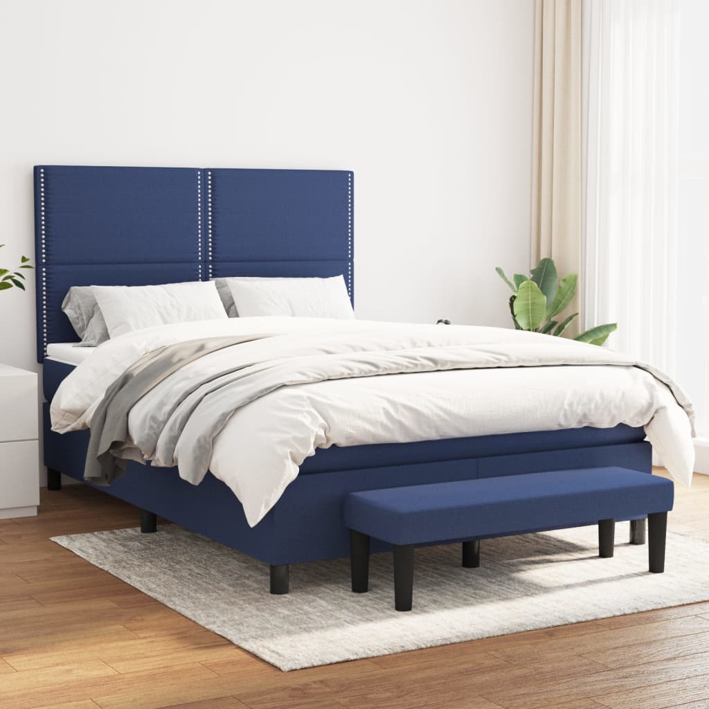 Box Spring Postel S Matrací Modrá 140X200 Cm Textil