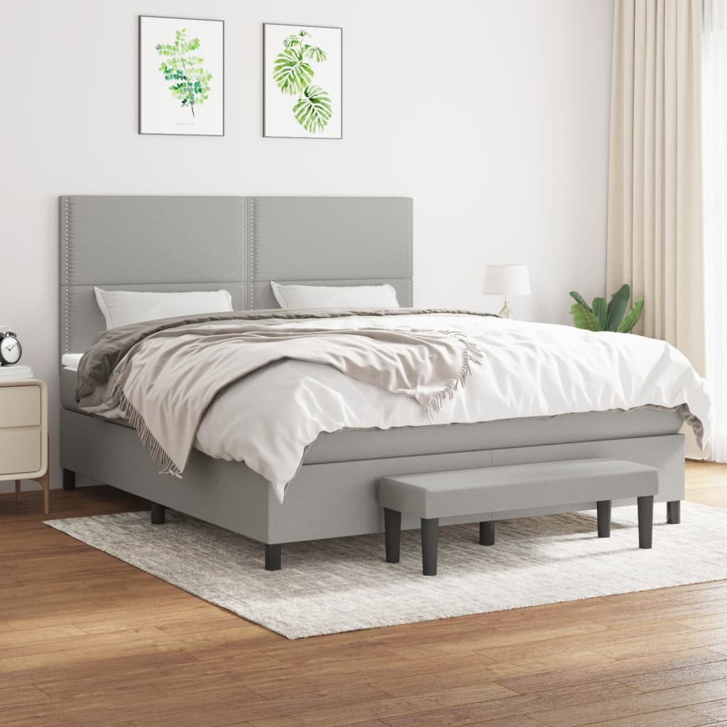 Box Spring Postel S Matrací Textil Světle Šedá