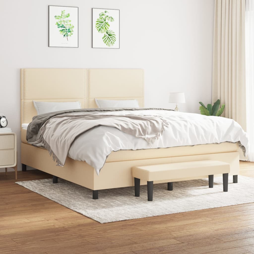 Box Spring Postel S Matrací Textil Krémová