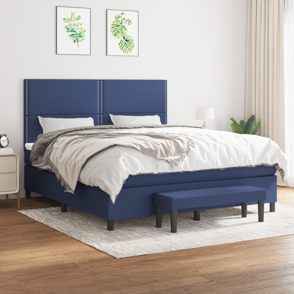 Box Spring Postel S Matrací Modrá 180X200 Cm Textil