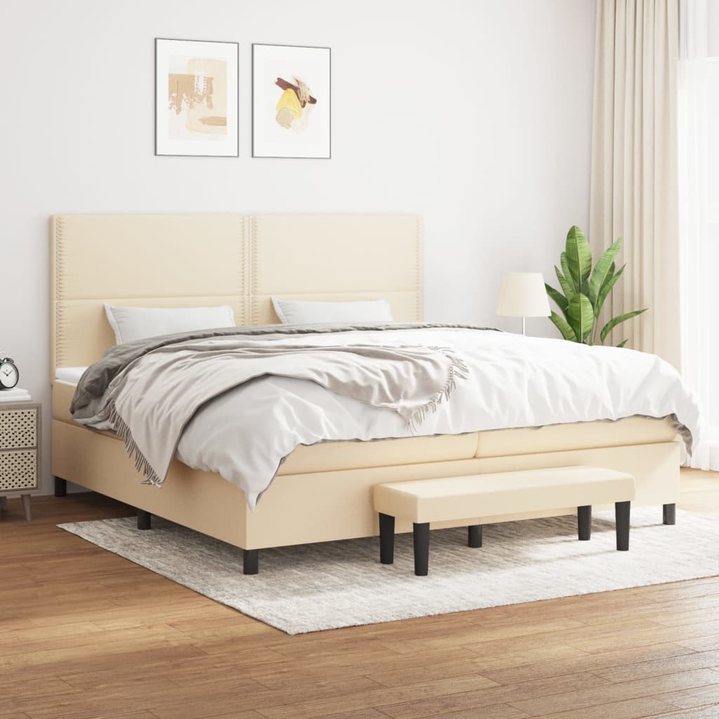 Box Spring Postel S Matrací Textil Krémová
