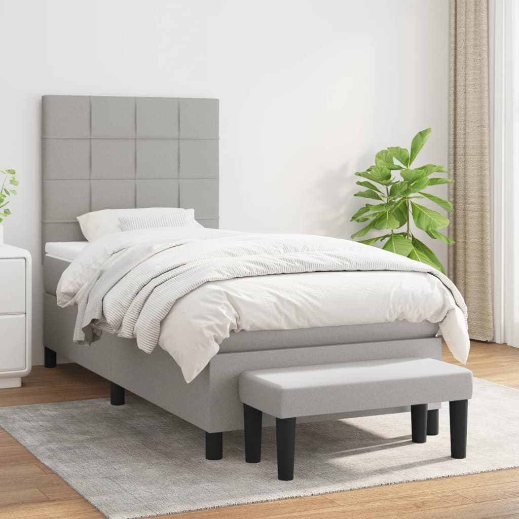 Box Spring Postel S Matrací Textil Světle Šedá
