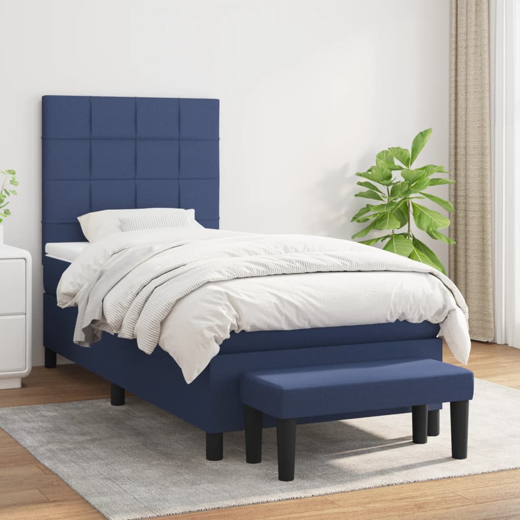 Box Spring Postel S Matrací Modrá 90X190 Cm Textil