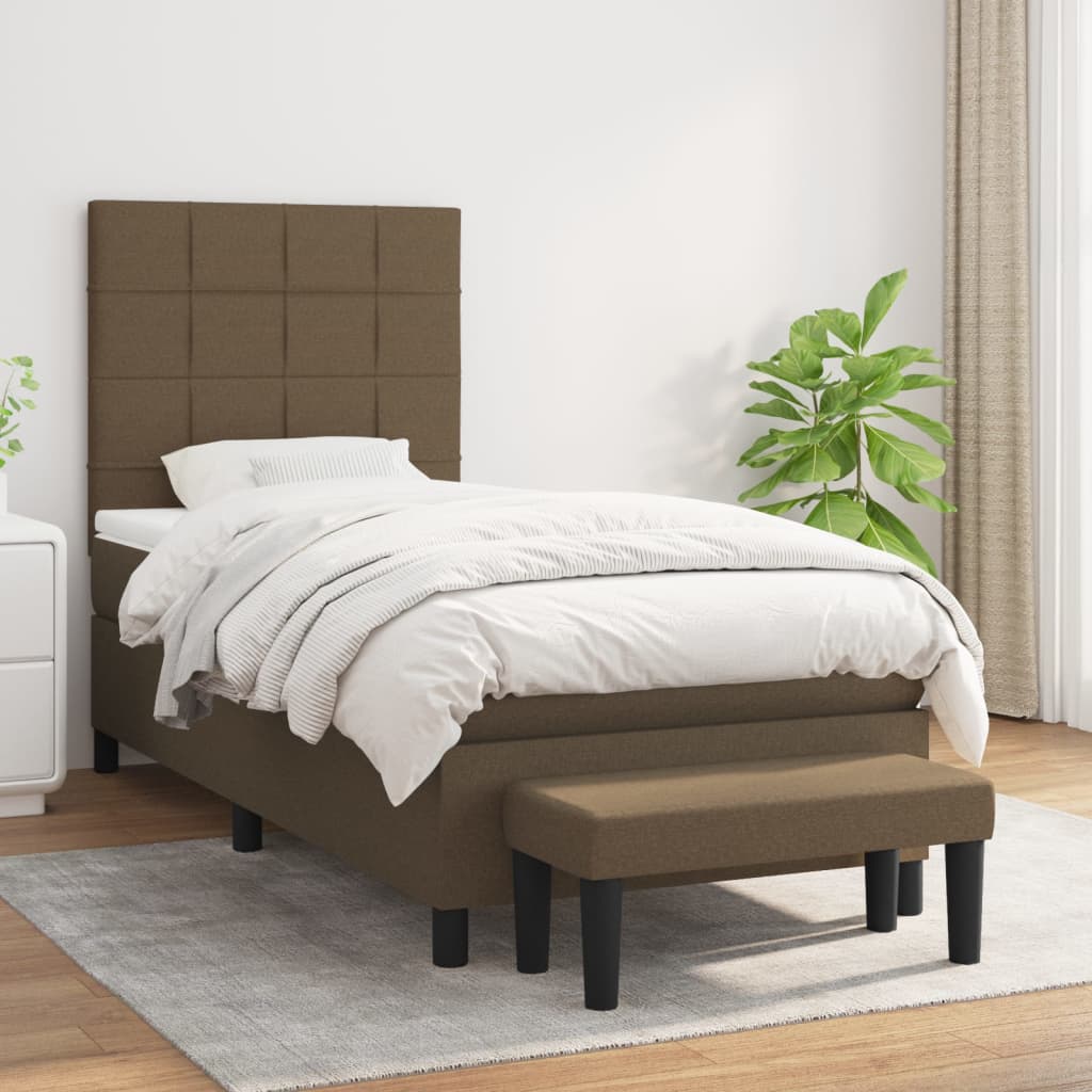 Box Spring Postel S Matrací Textil Tmavě Hnědá