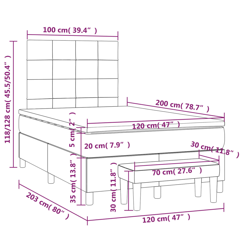 Box Spring Postel S Matrací Tmavě Hnědá 120X200 Cm Textil
