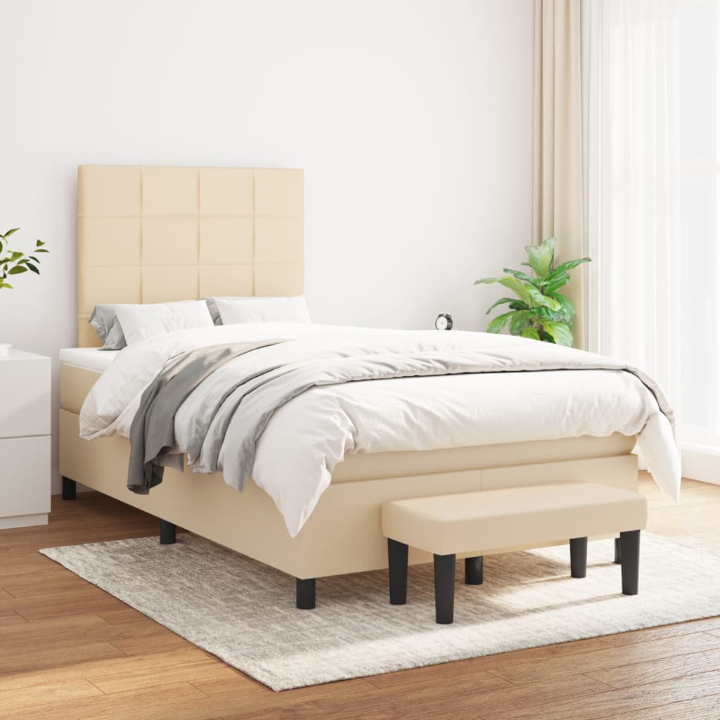 Box Spring Postel S Matrací Textil Krémová