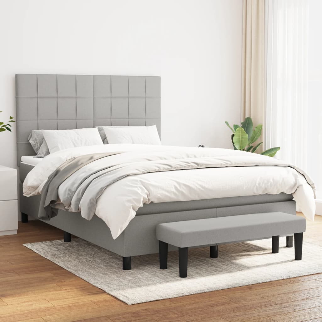 Box Spring Postel S Matrací Textil Světle Šedá