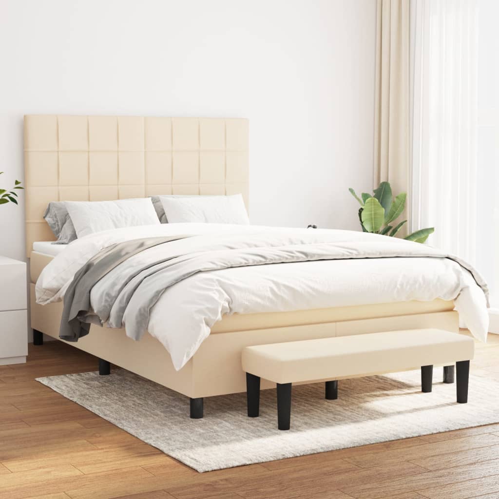 Box Spring Postel S Matrací Textil Krémová