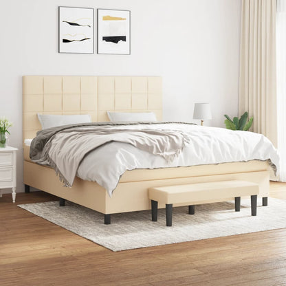 Box Spring Postel S Matrací Textil Krémová
