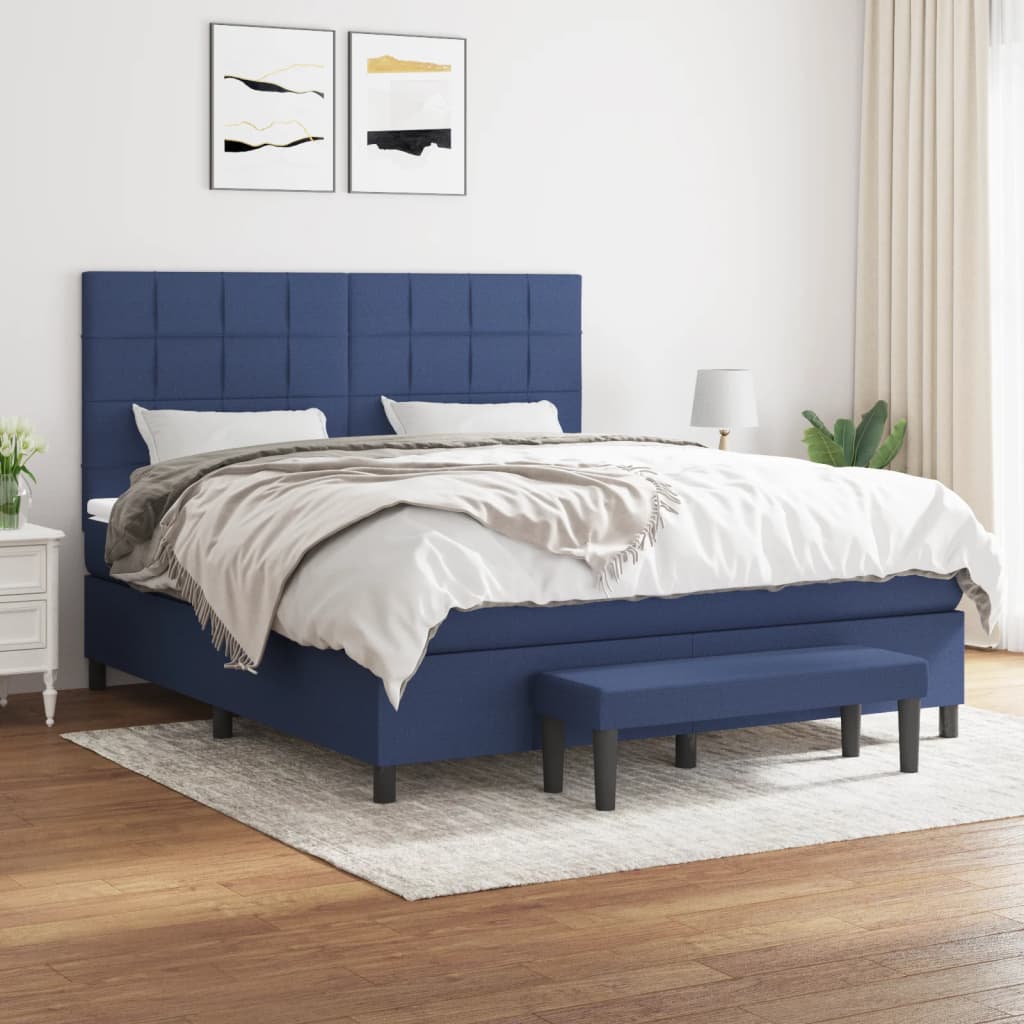 Box Spring Postel S Matrací Modrá 160X200 Cm Textil
