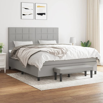 Box Spring Postel S Matrací Textil Světle Šedá