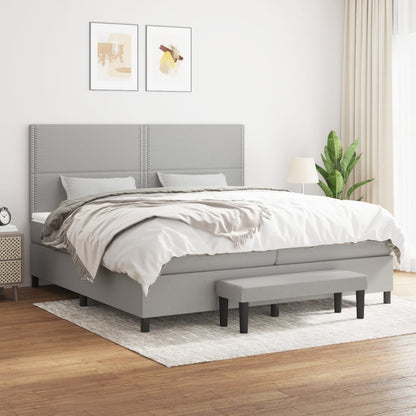 Box Spring Postel S Matrací Textil Světle Šedá