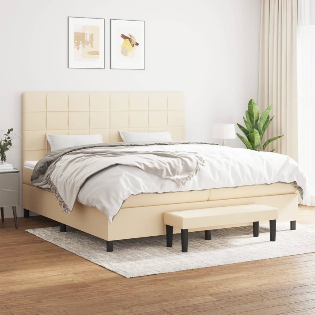 Box Spring Postel S Matrací Textil Krémová