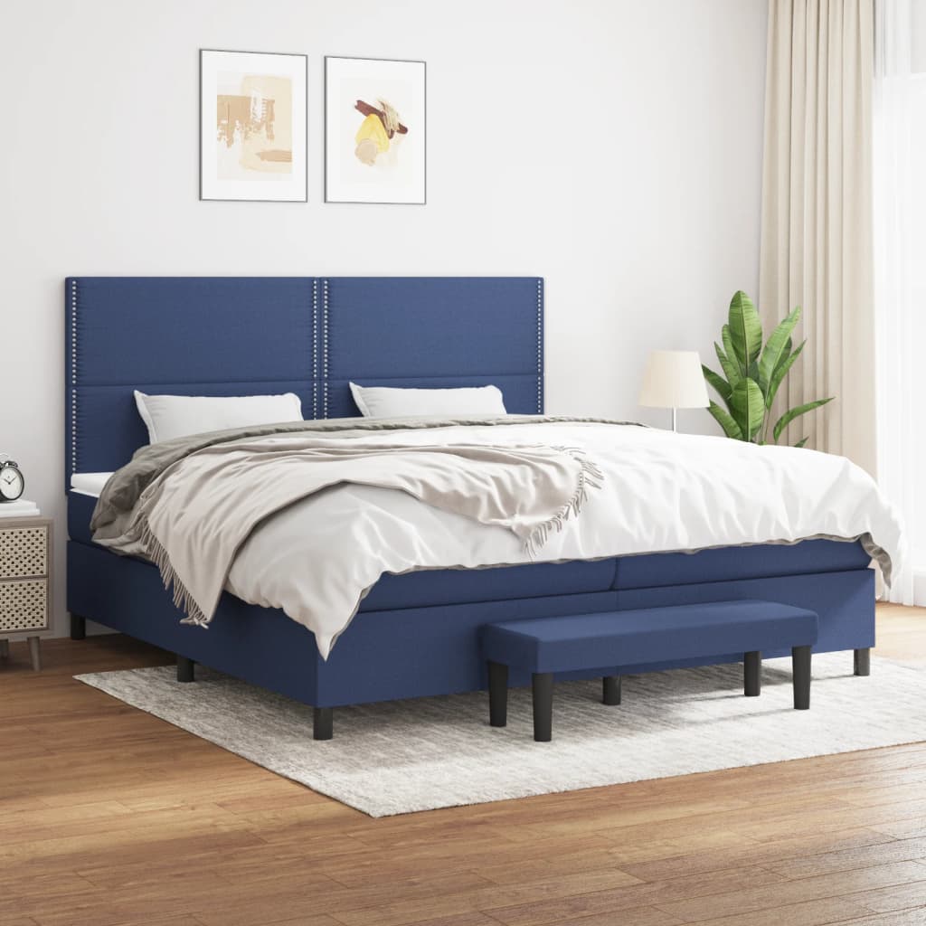 Box Spring Postel S Matrací Modrá 200X200 Cm Textil