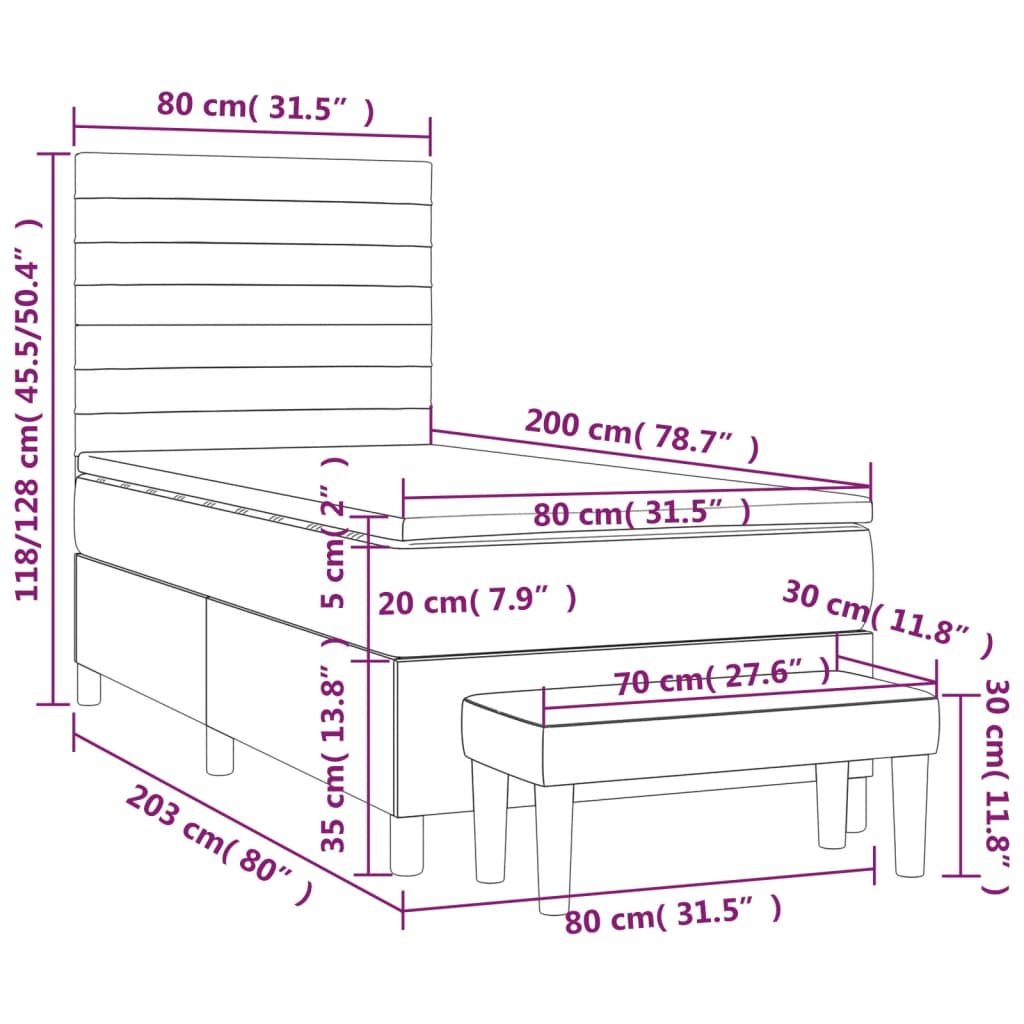Box Spring Postel S Matrací Modrá 80X200 Cm Textil