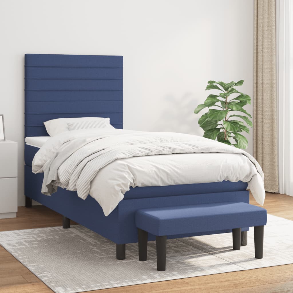 Box Spring Postel S Matrací Modrá 80X200 Cm Textil
