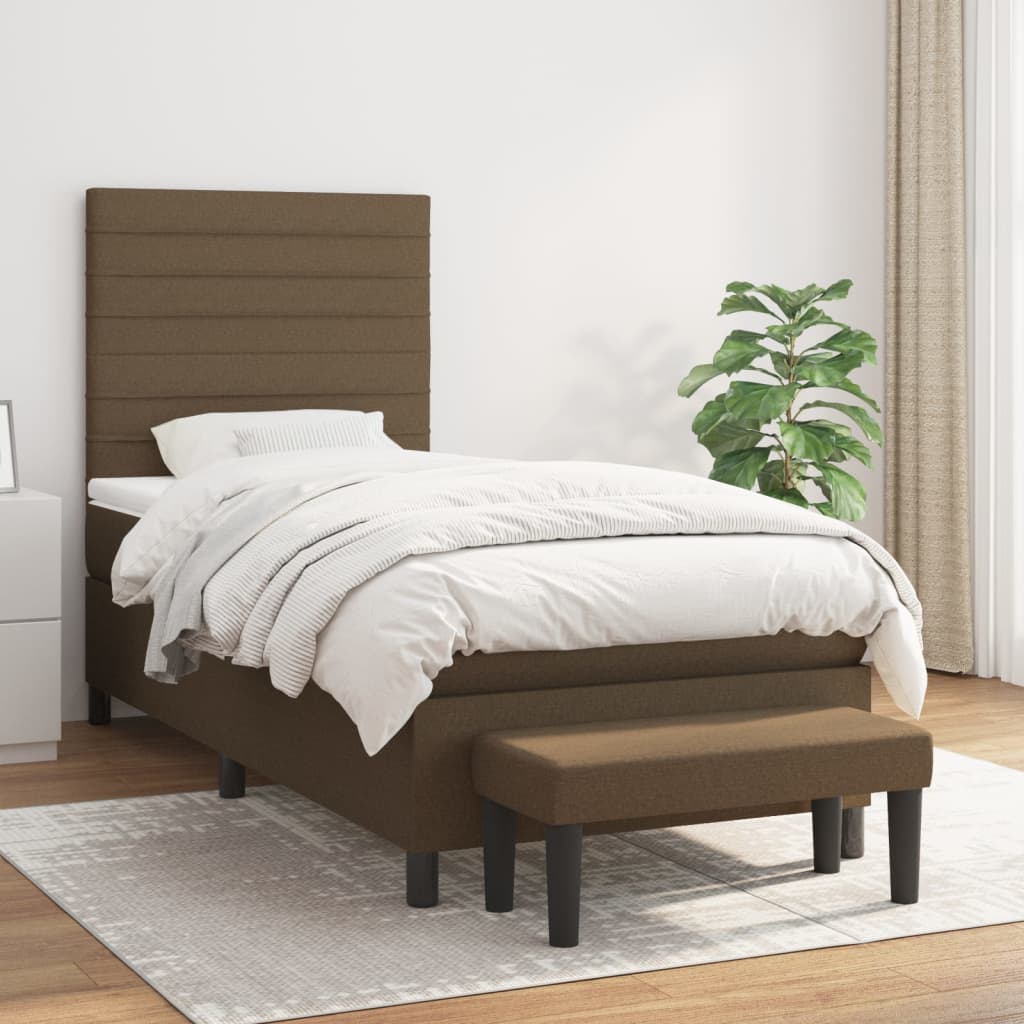 Box Spring Postel S Matrací Tmavě Hnědá 90X190 Cm Textil