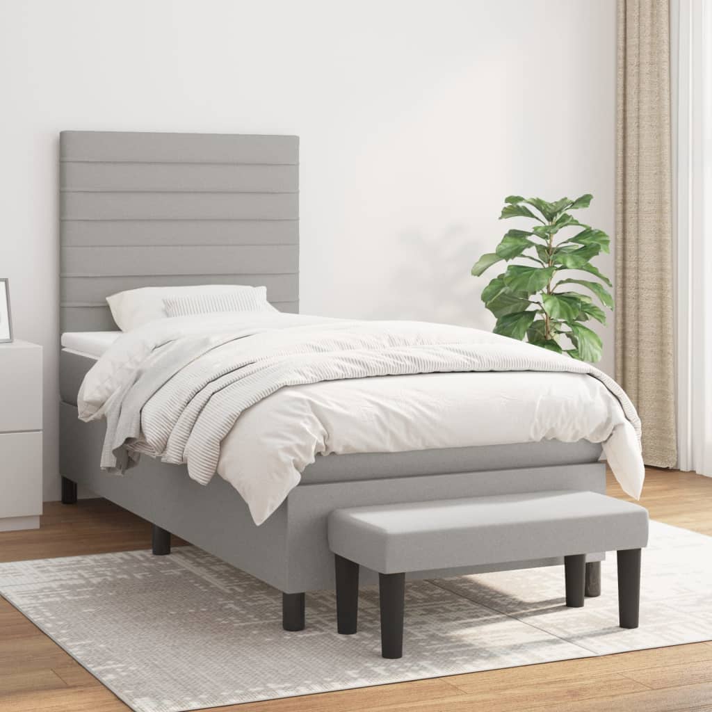 Box Spring Postel S Matrací Textil Světle Šedá