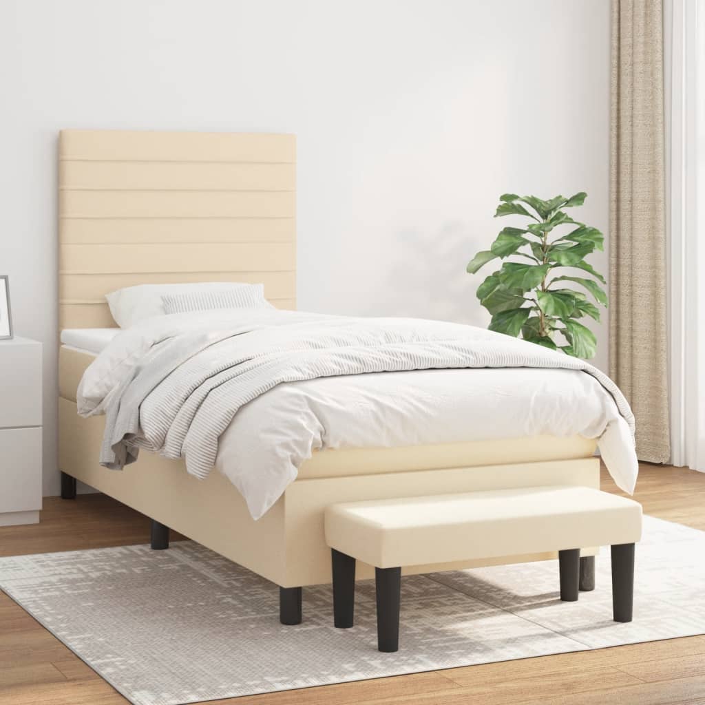 Box Spring Postel S Matrací Textil Krémová