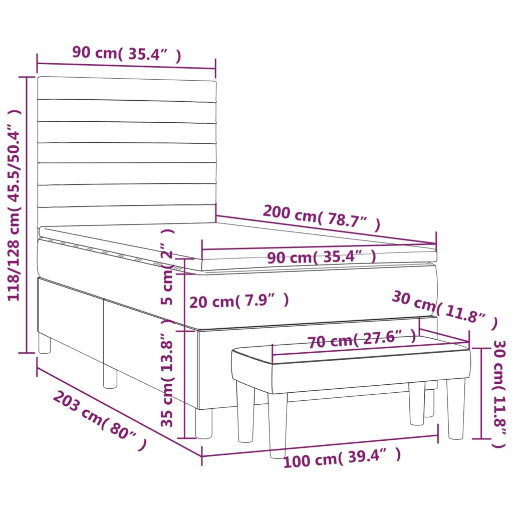 Box Spring Postel S Matrací Modrá 90X200 Cm Textil