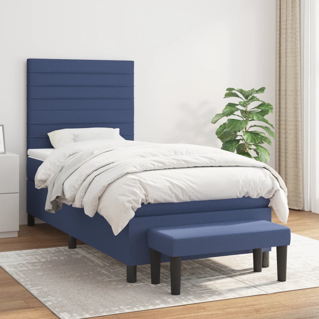 Box Spring Postel S Matrací Modrá 90X200 Cm Textil
