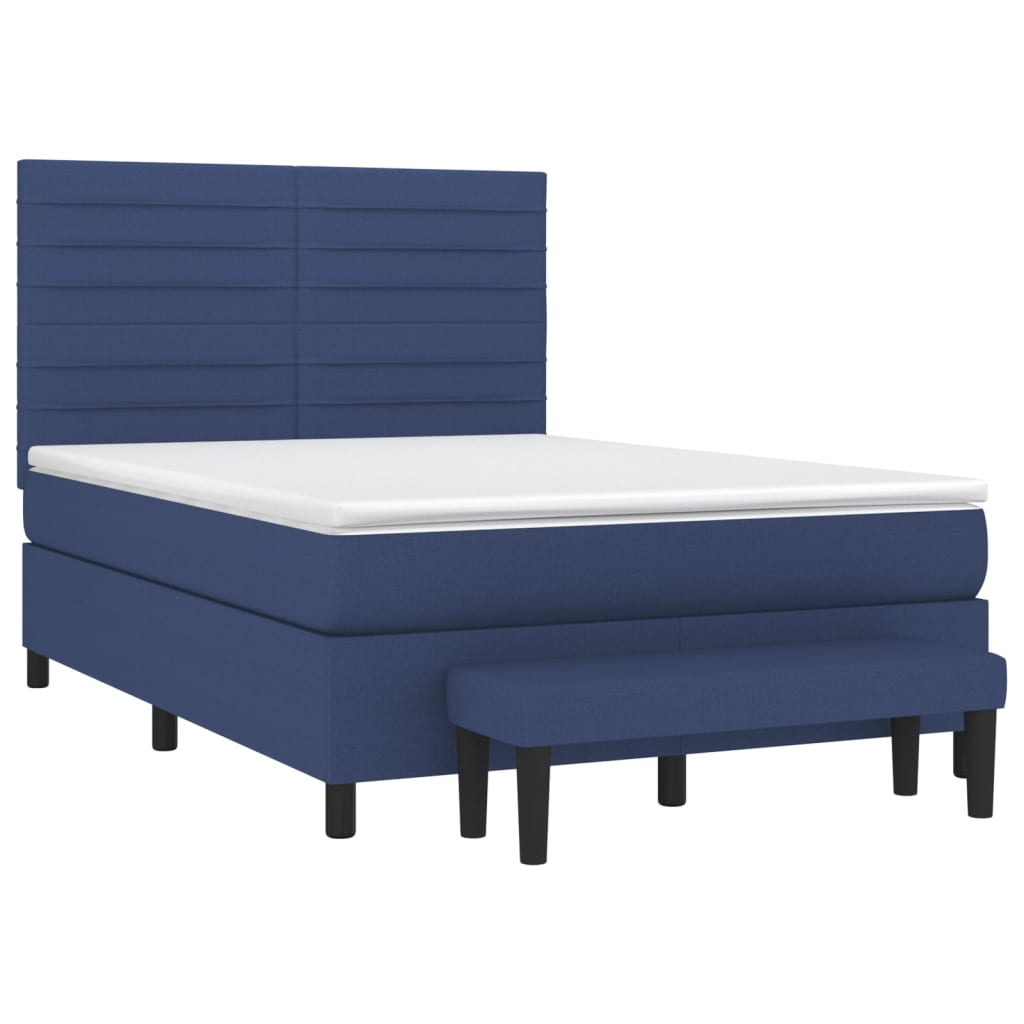 Box Spring Postel S Matrací Modrá 140X200 Cm Textil
