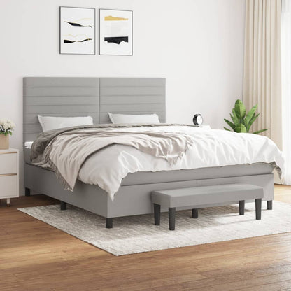 Box Spring Postel S Matrací Textil Světle Šedá